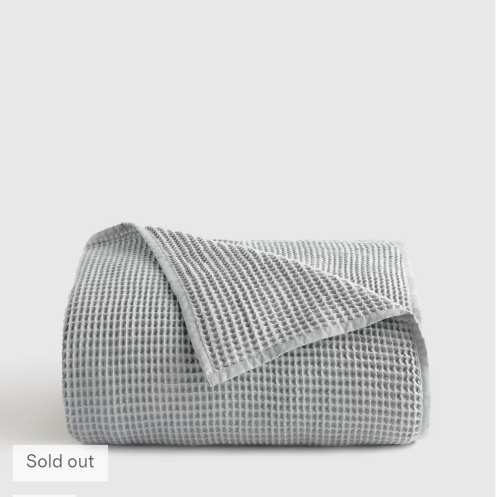 Quince Organic Cotton Waffle Throw In Fog 70 X 50" NEW